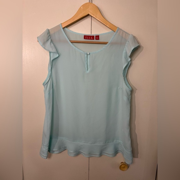 Elle Green Ruffled Sleeveless Blouse - Picture 1 of 3